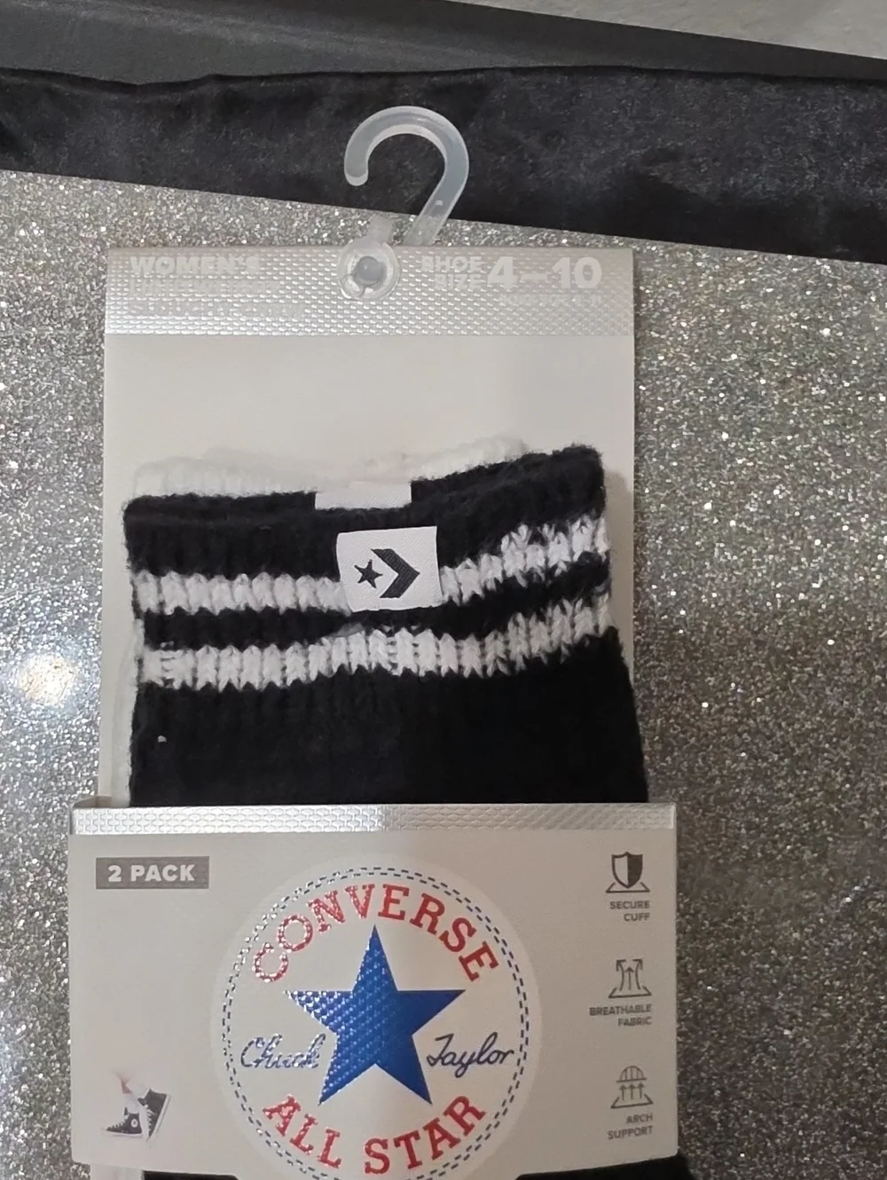 Converse 2- PK Striped Logo Lightweight Slouchy Crew Socks